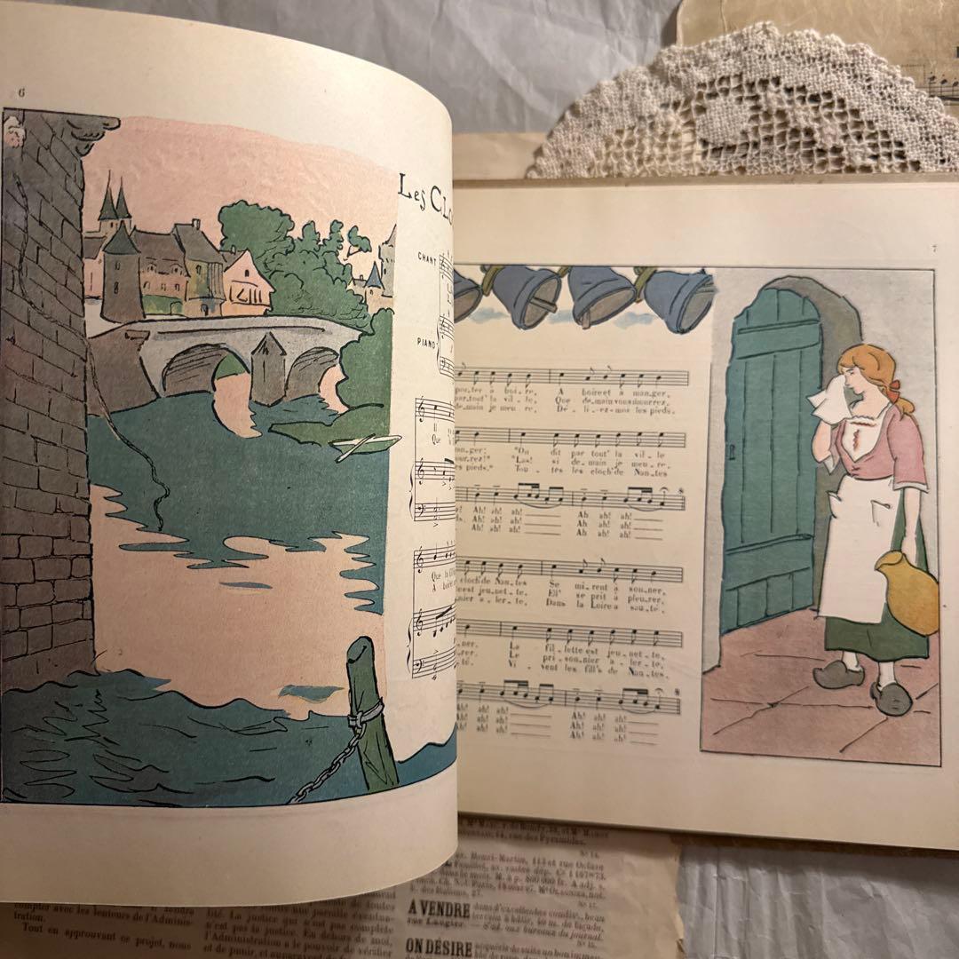 1910年フランス語アンティーク絵本　洋書　古書　楽譜ジャンクジャーナル