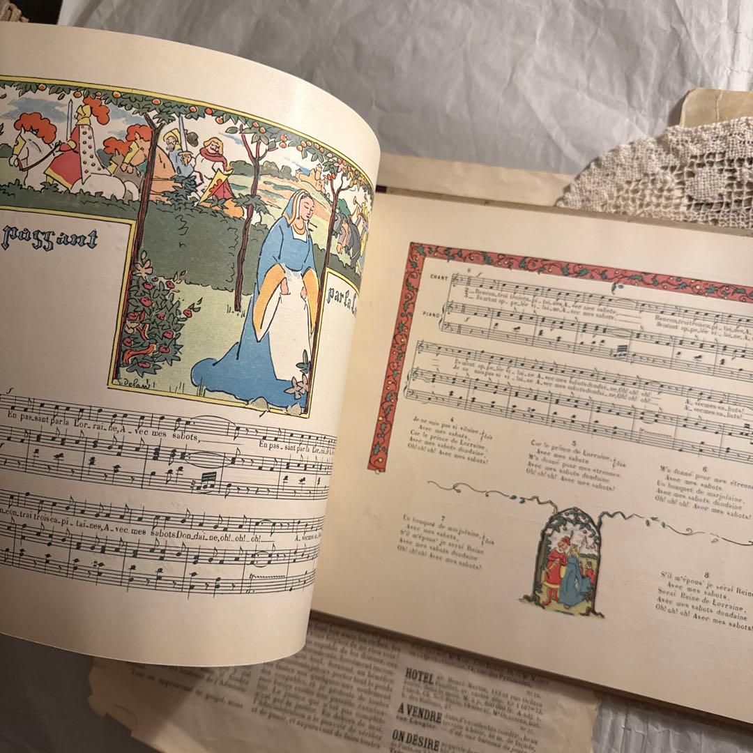 1910年フランス語アンティーク絵本　洋書　古書　楽譜ジャンクジャーナル