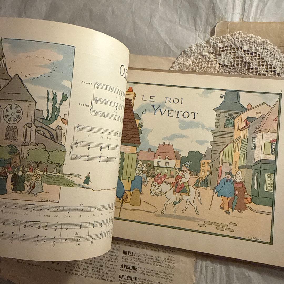 1910年フランス語アンティーク絵本　洋書　古書　楽譜ジャンクジャーナル