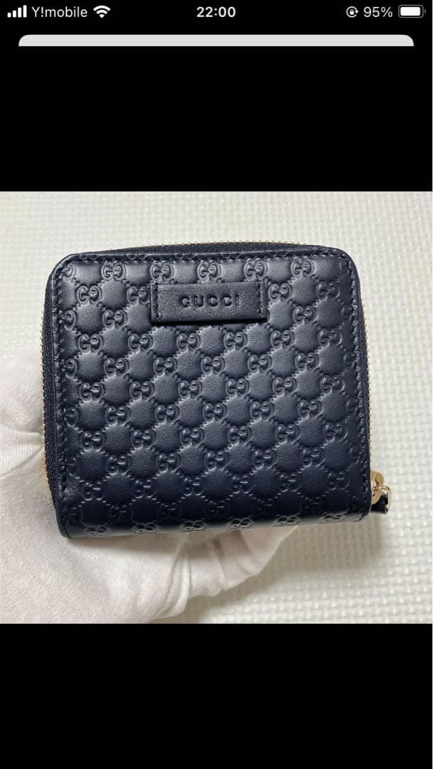 未使用　GUCCI グッチ　レザー二つ折り財布　マイクロシマ　ネイビー　紺