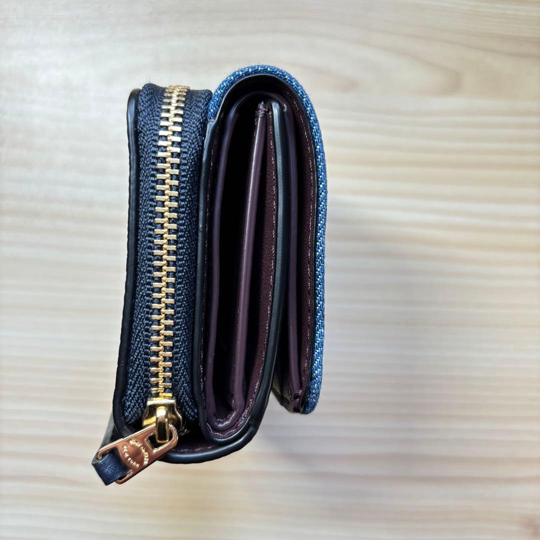 【美品】COACH コーチ　デニム・レザー 三つ折り財布