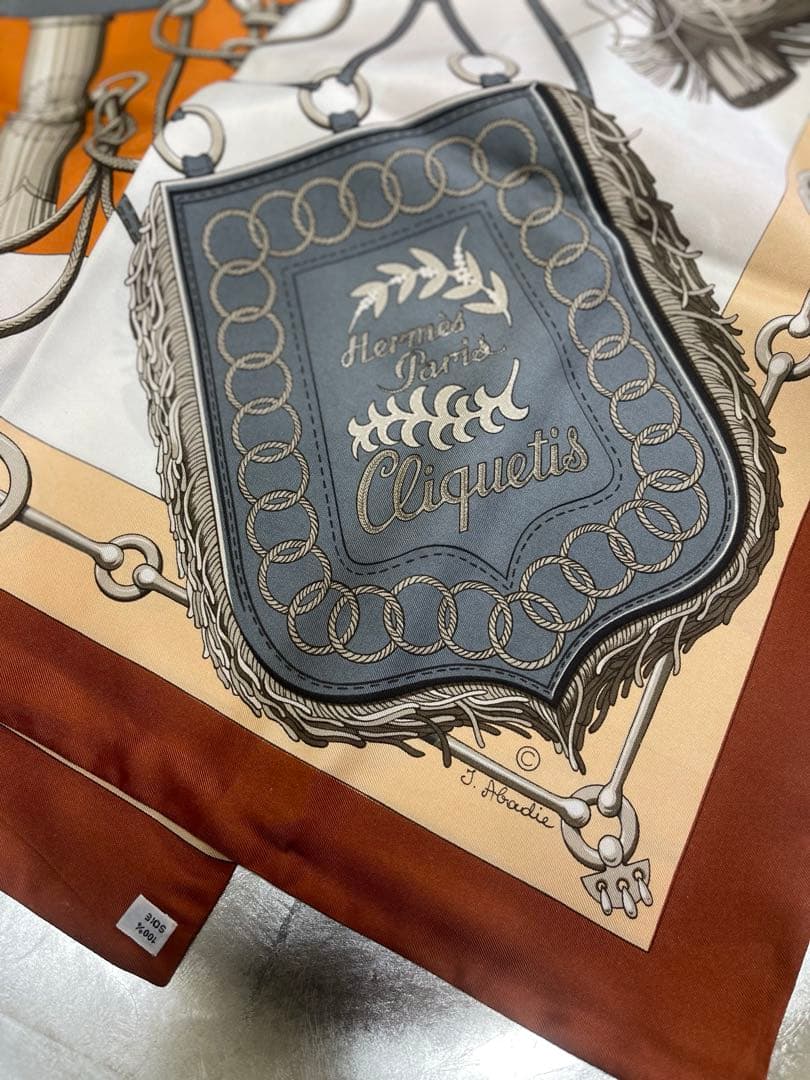 【美品】HERMÈS エルメス　シルク　ストール　マフラー　長方形　希少サイズ