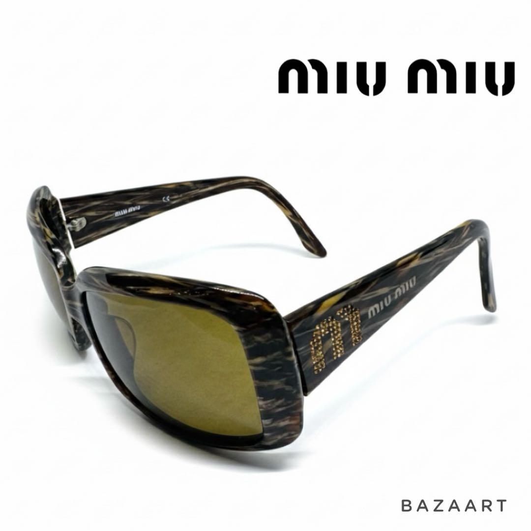 MIU MIU ミュウミュウ サングラス SMU10G ラインストーン ブラウン
