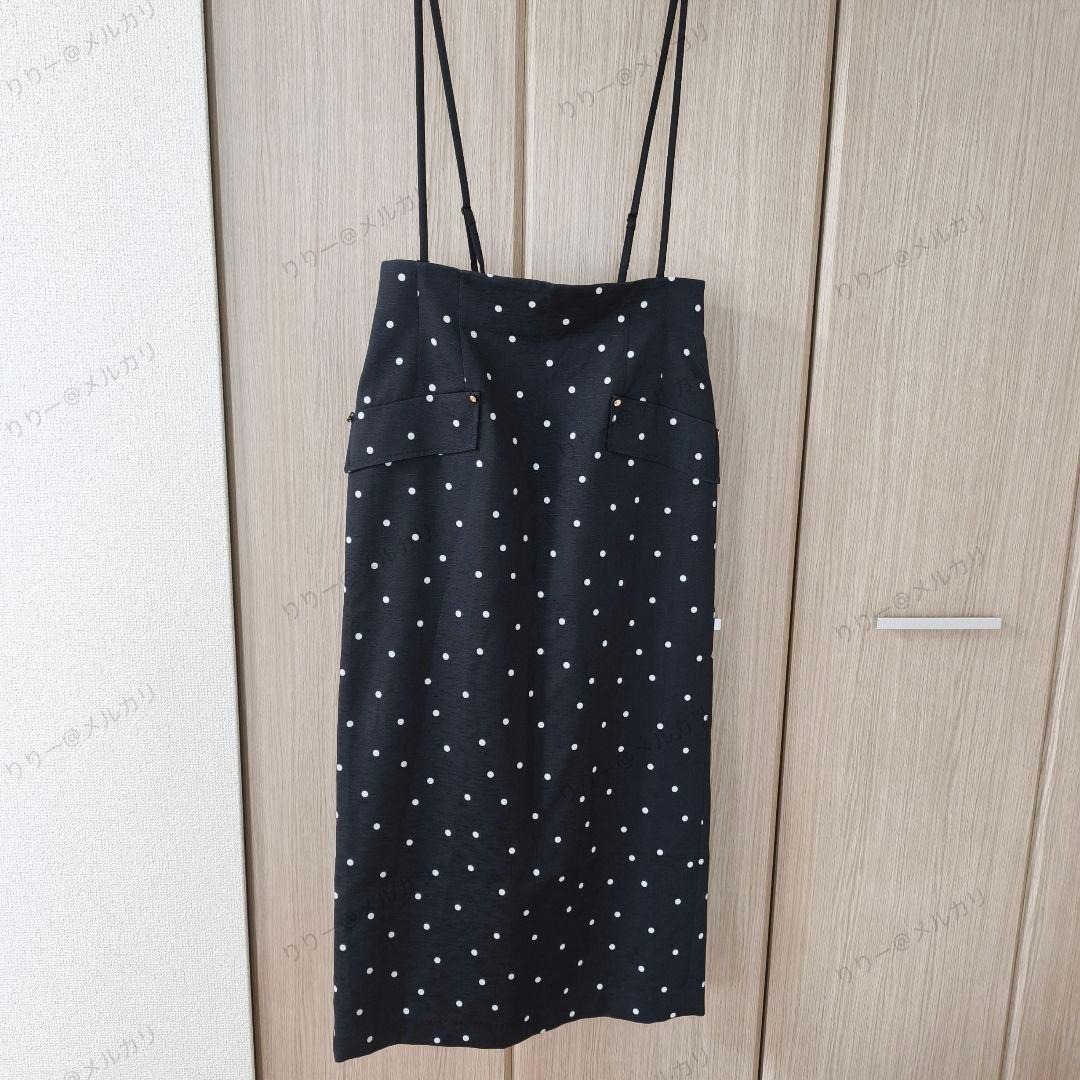 25AW美品・サイズ2　JUSGLITTY　サス付フラップタイトスカート　ドット