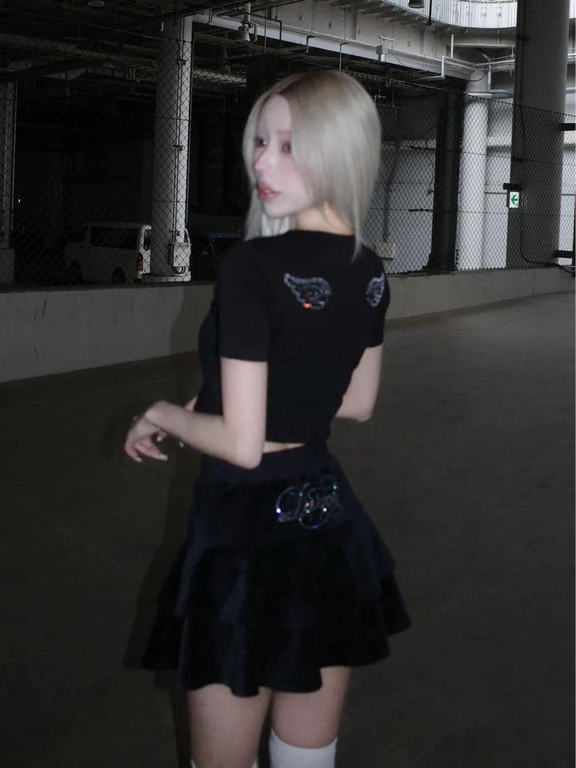 Darich ロゴビジューエンジェルモチーフTシャツ【black】