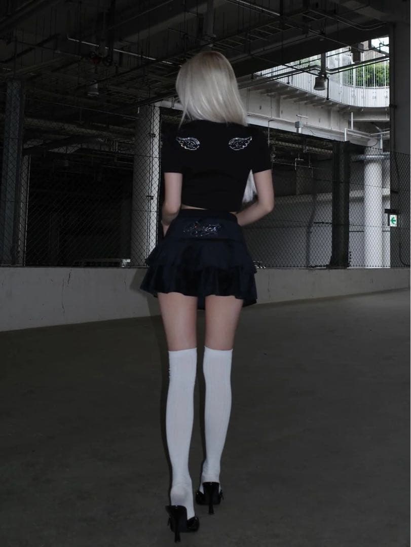Darich ロゴビジューエンジェルモチーフTシャツ【black】