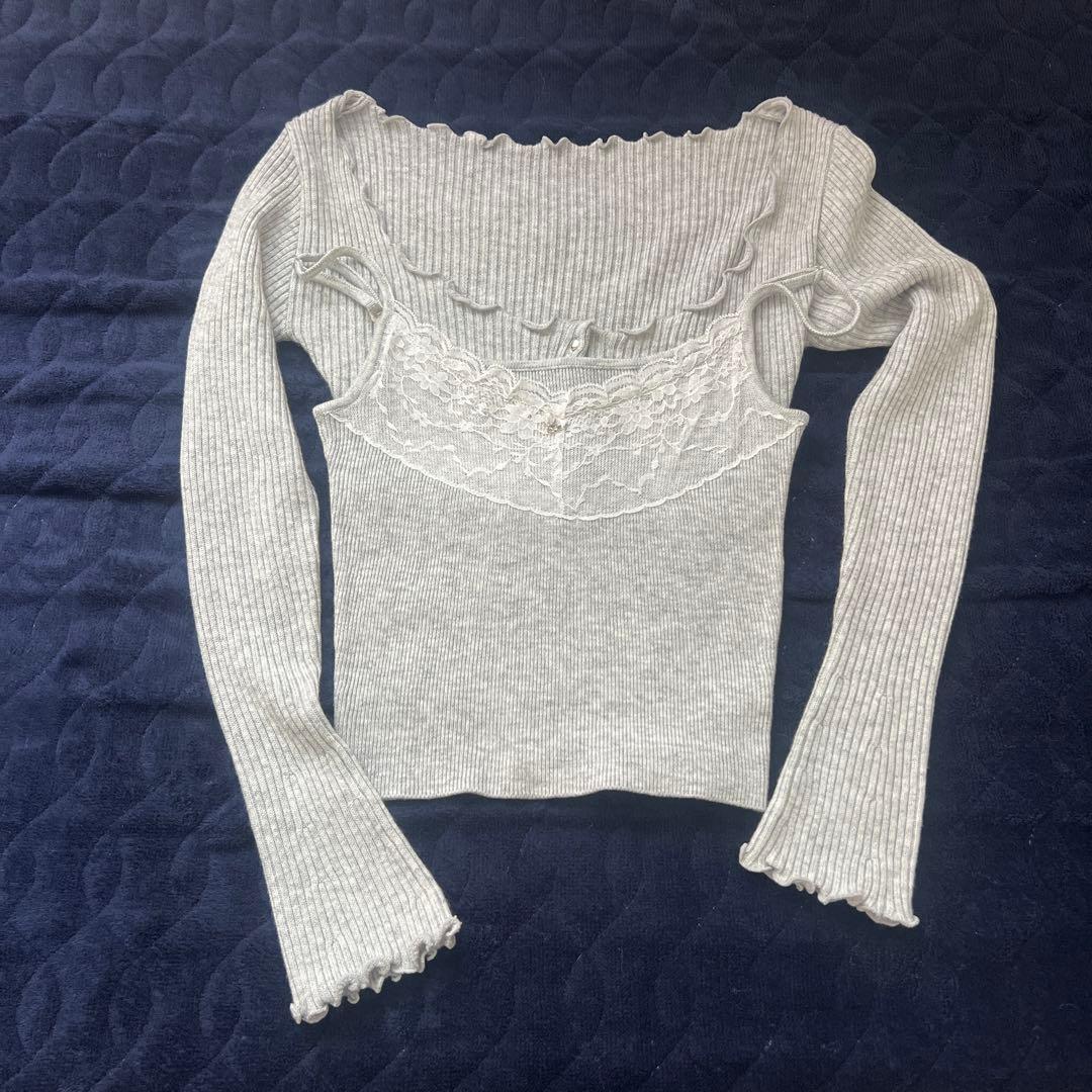 トップス andmary Maisie lace camisole set gray