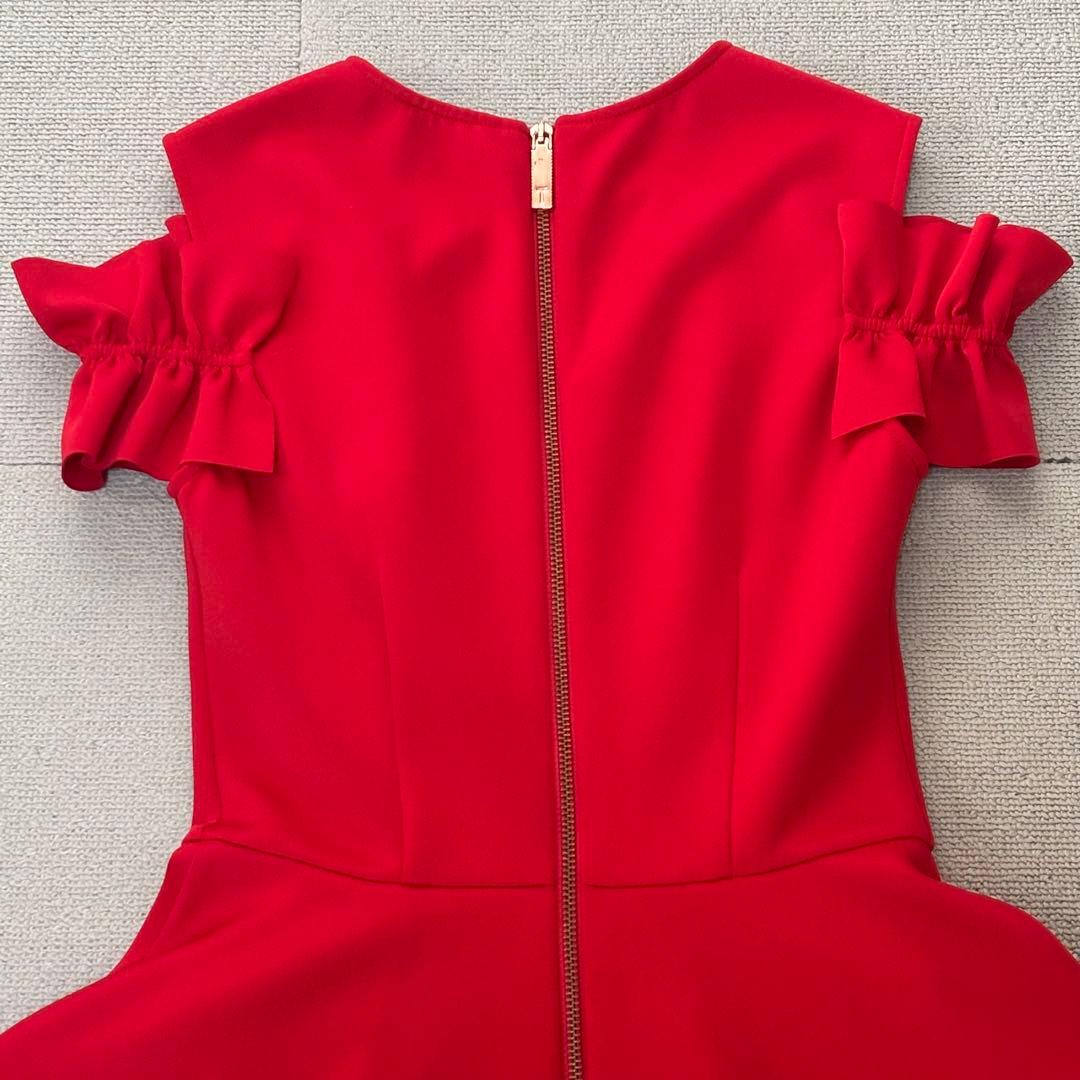 テッドベーカー　美シルエット　フリル袖　フレアワンピース　レッド