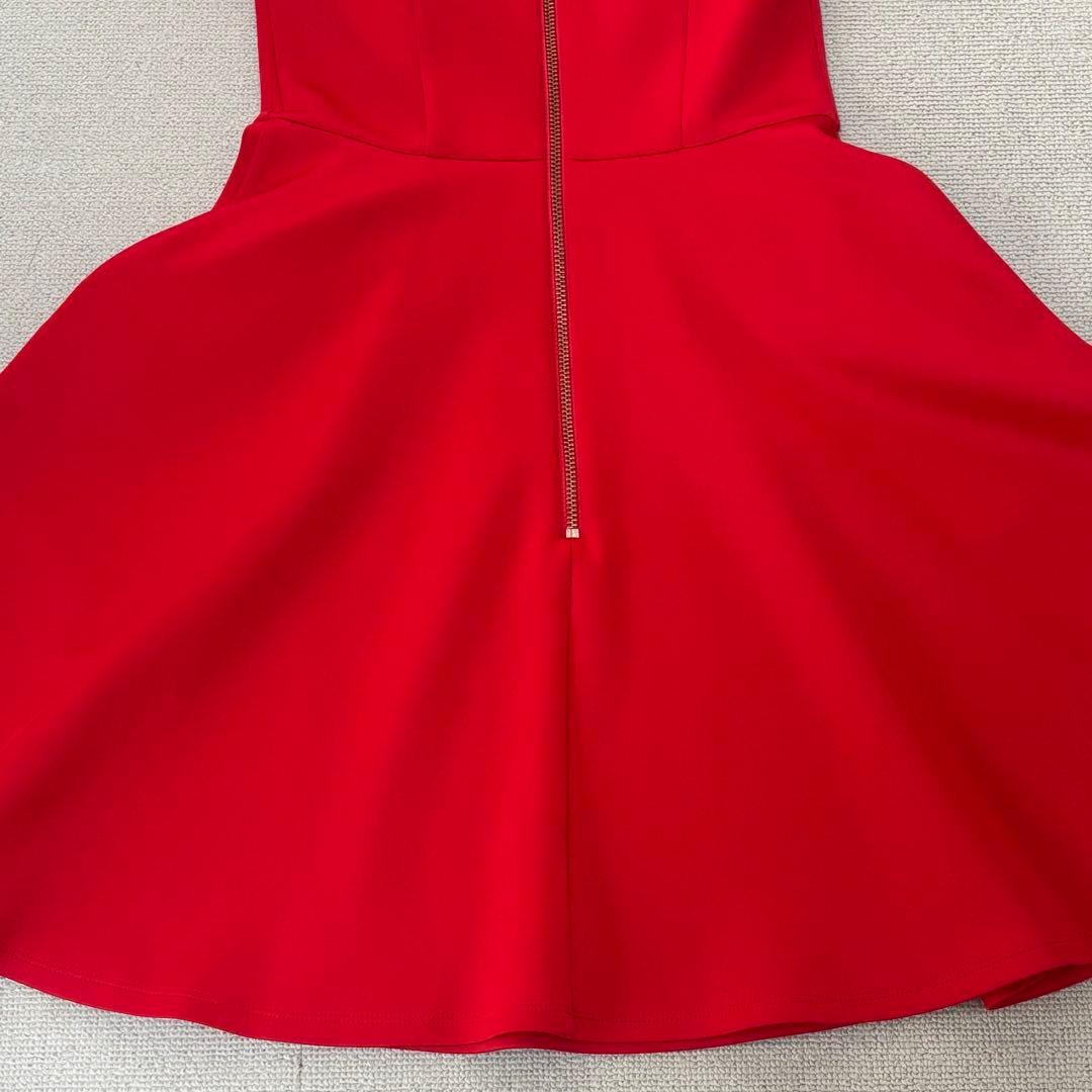 テッドベーカー　美シルエット　フリル袖　フレアワンピース　レッド