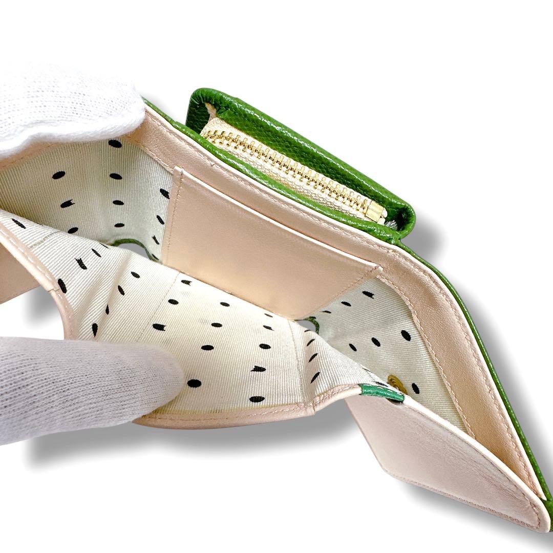 極美品✨ツモリチサト キャリー ミニ財布 コンパクト ウォレット レザー 緑