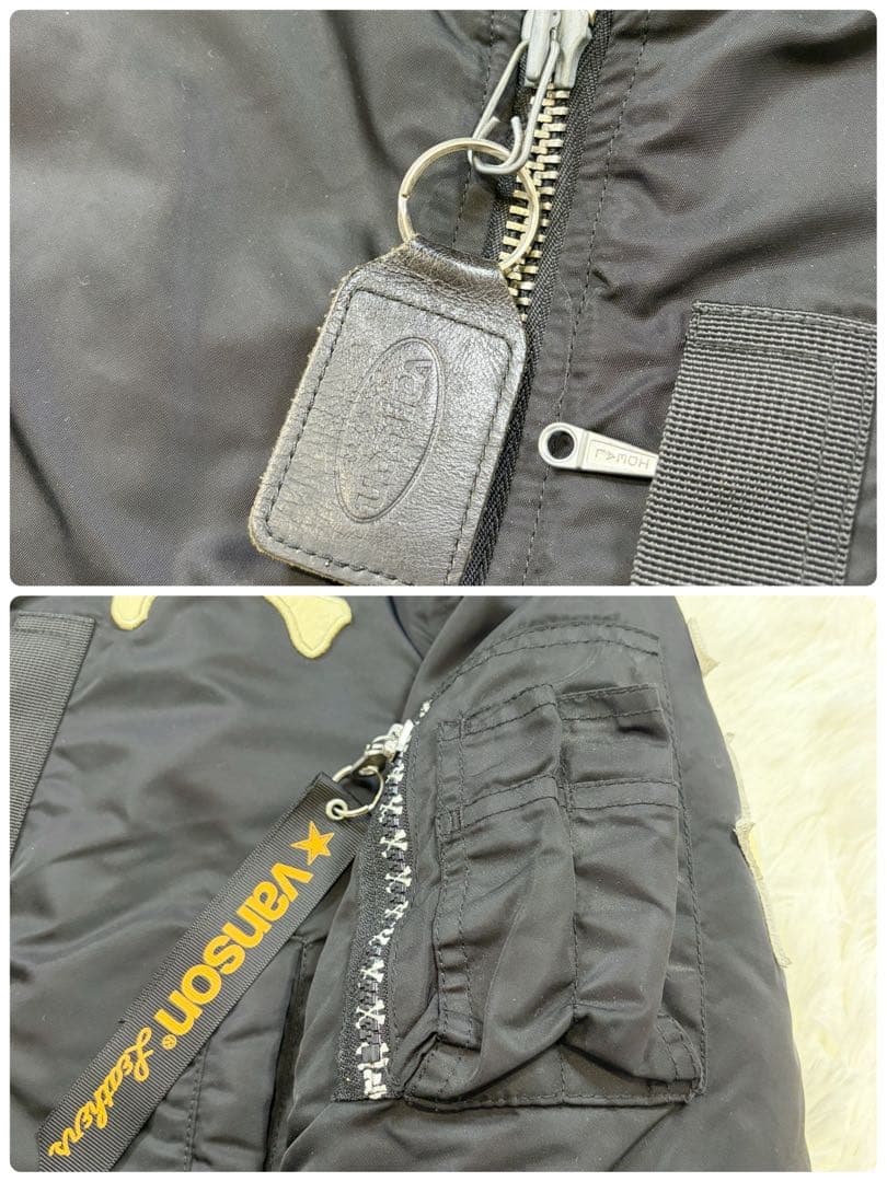 VANSON MA-1 中綿ジャケット クロスボーン ワッペン 裏地総柄 黒 M