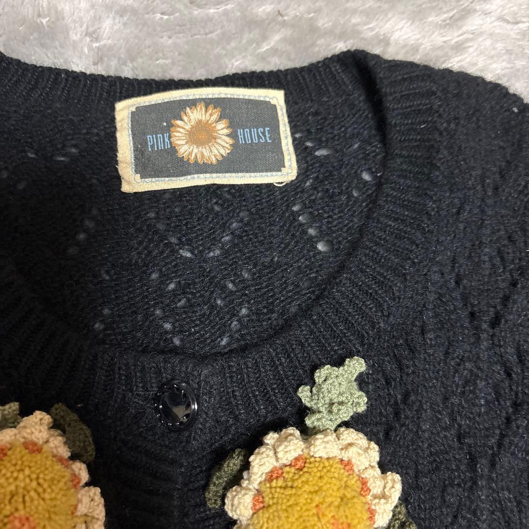 Pink House 花柄刺繍 カーディガン 黒