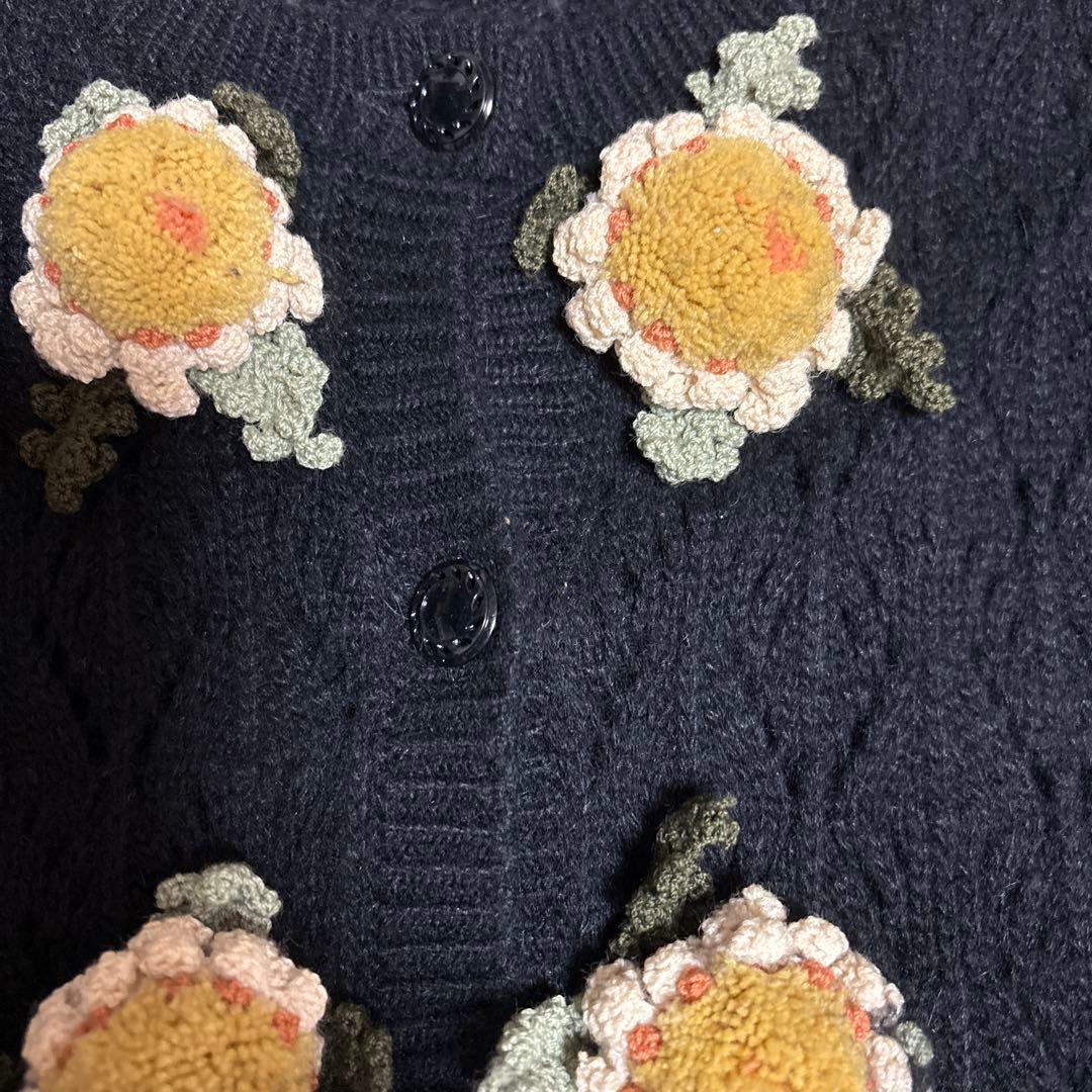 Pink House 花柄刺繍 カーディガン 黒