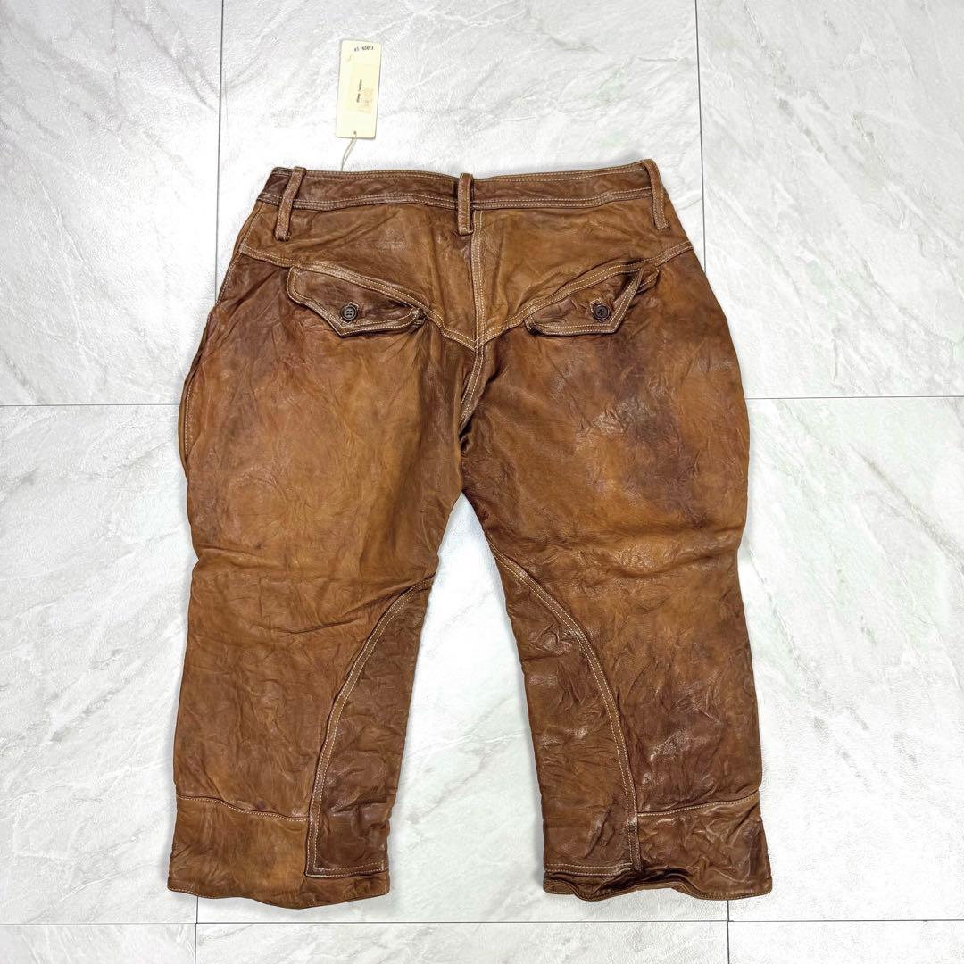 タグ付 シェアスピリット ラムレザー クロップドパンツ ウエスタン 編み込み