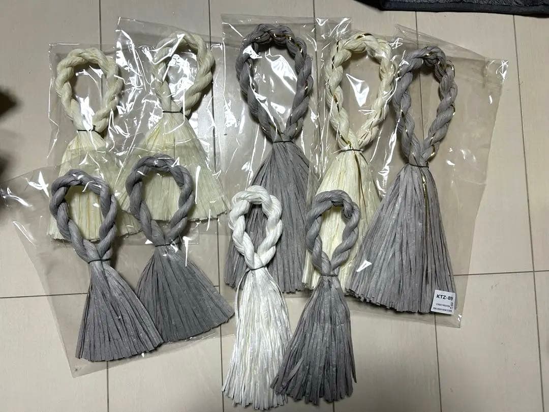 カラーしめ縄　土台 23点セット グレー ホワイト ハンドメイド