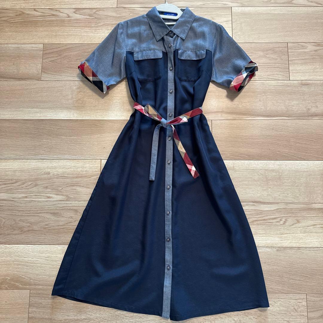 【美品】ブルーレーベルクレストブリッジ ライトドライダンガリーシャツドレス　36