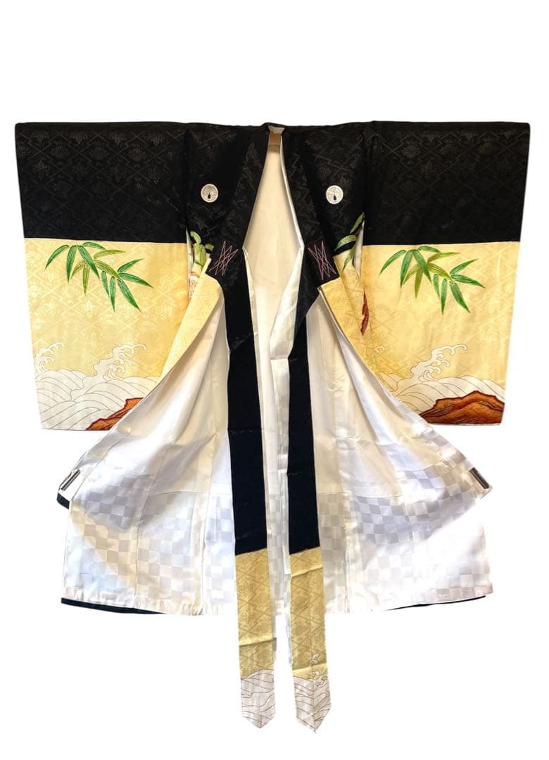 □男児　正絹セミアンティーク祝着 金刺繍鷹　お宮参り　初着　掛け着　襦袢付