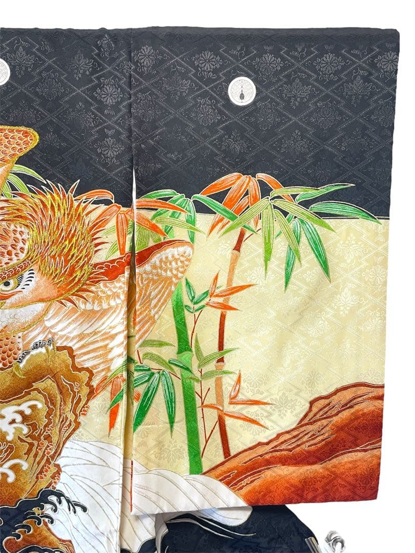 □男児　正絹セミアンティーク祝着 金刺繍鷹　お宮参り　初着　掛け着　襦袢付