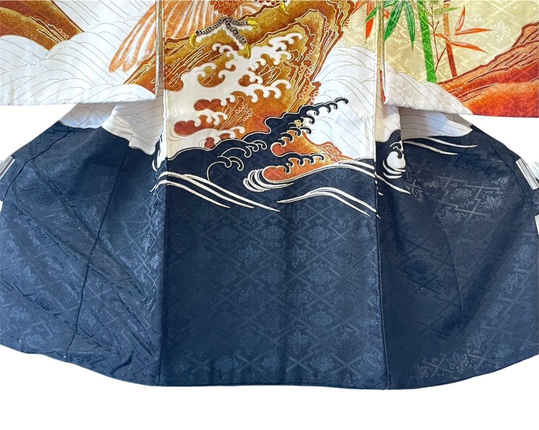 □男児　正絹セミアンティーク祝着 金刺繍鷹　お宮参り　初着　掛け着　襦袢付
