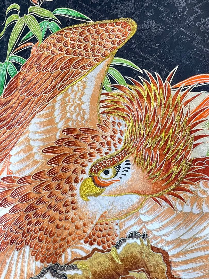 □男児　正絹セミアンティーク祝着 金刺繍鷹　お宮参り　初着　掛け着　襦袢付