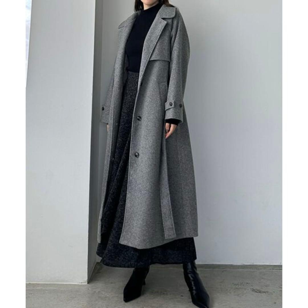 Louere 2wayステンカラーロングコート　ダークグレー