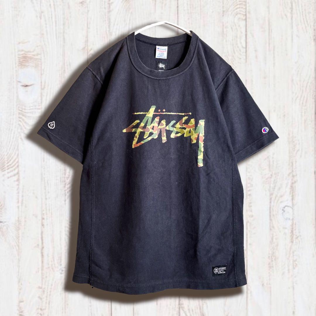 【激レア】ステューシー × チャンピオン Tシャツ 迷彩 リバースウィーブ XL