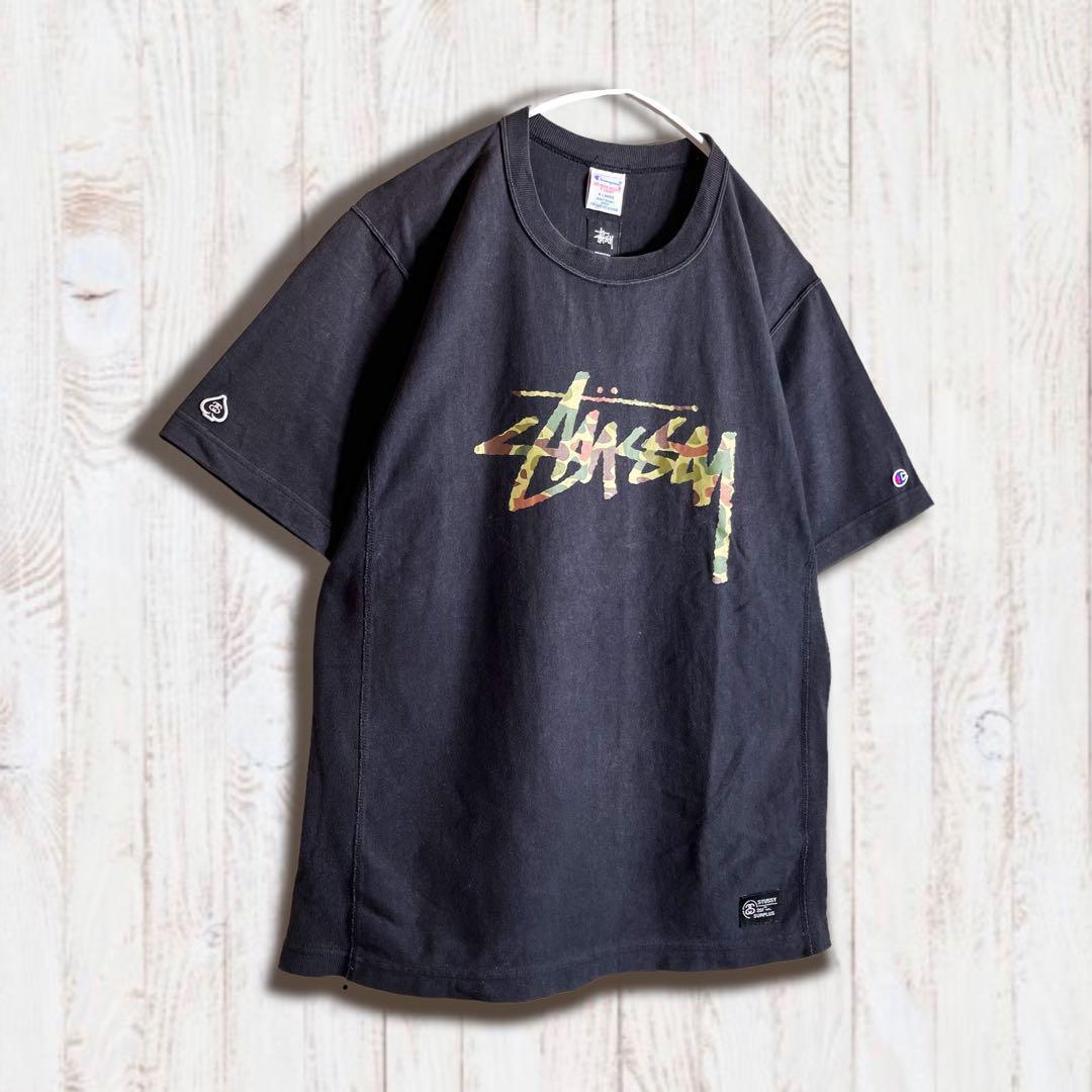 【激レア】ステューシー × チャンピオン Tシャツ 迷彩 リバースウィーブ XL