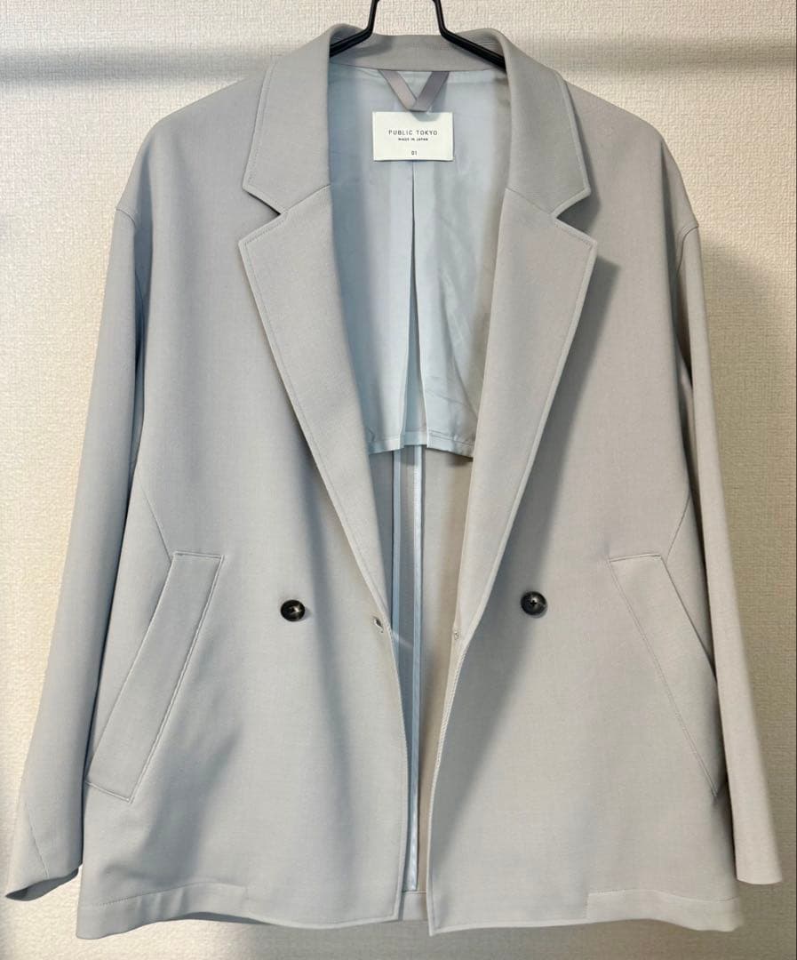 【美品】PUBLIC TOKYO AQUA WOOL カルゼダブルジャケット 1