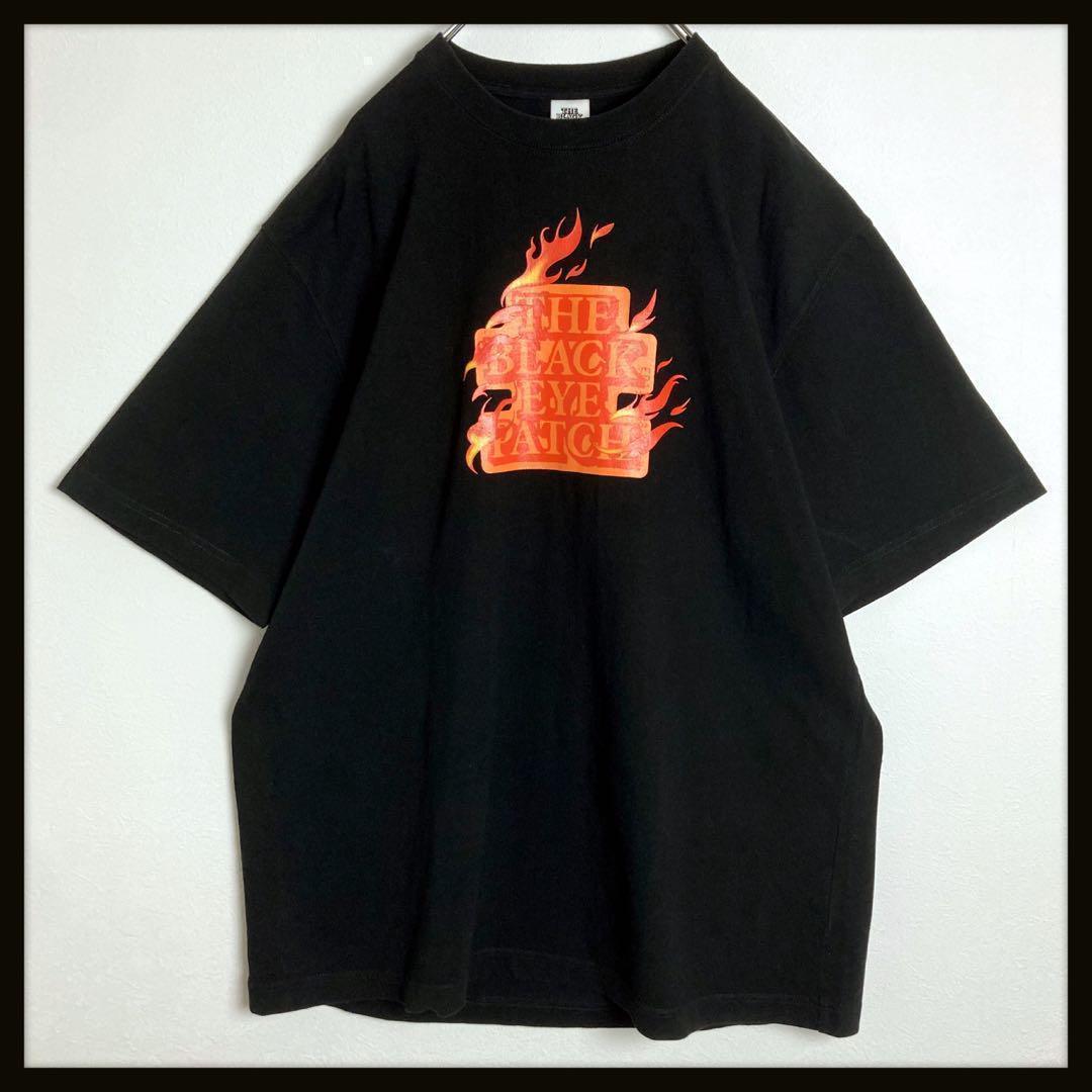 【美品★XL】ブラックアイパッチ ファイヤーロゴ Tシャツ 希少 人気デザイン