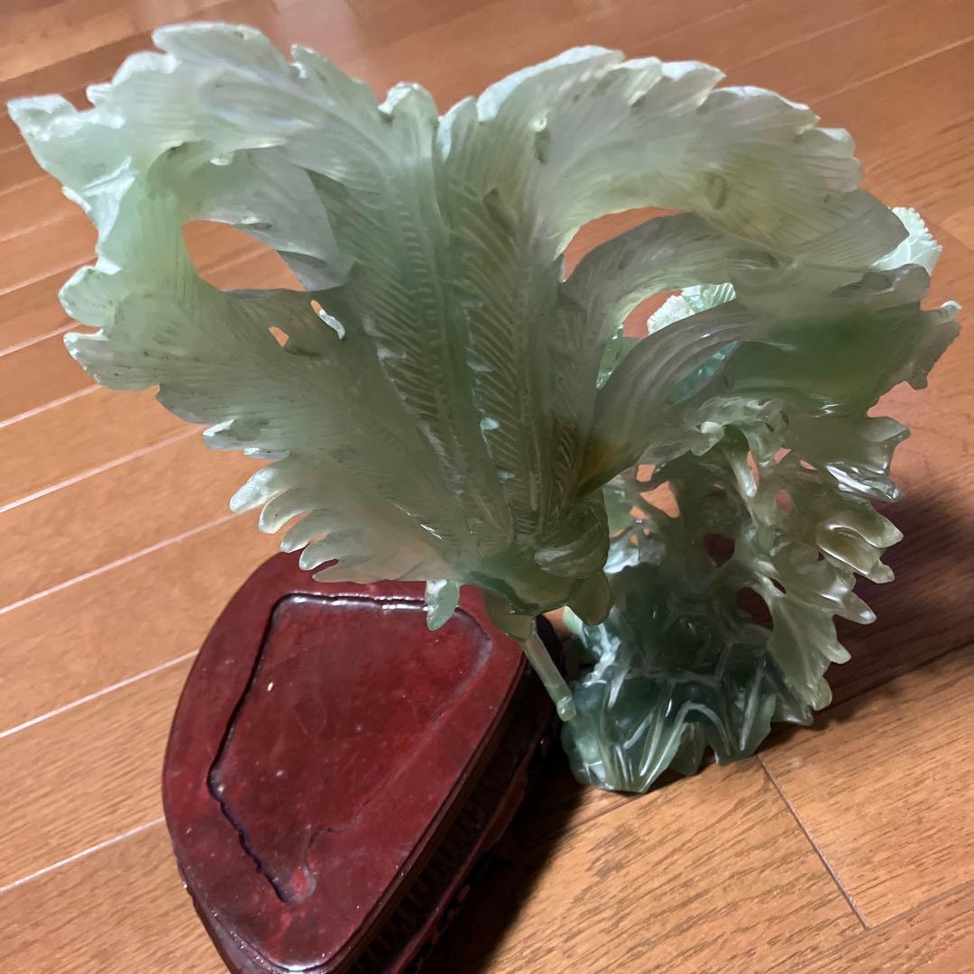 翡翠 鳥 牡丹 モチーフ 彫刻 約30cm 1.9kg