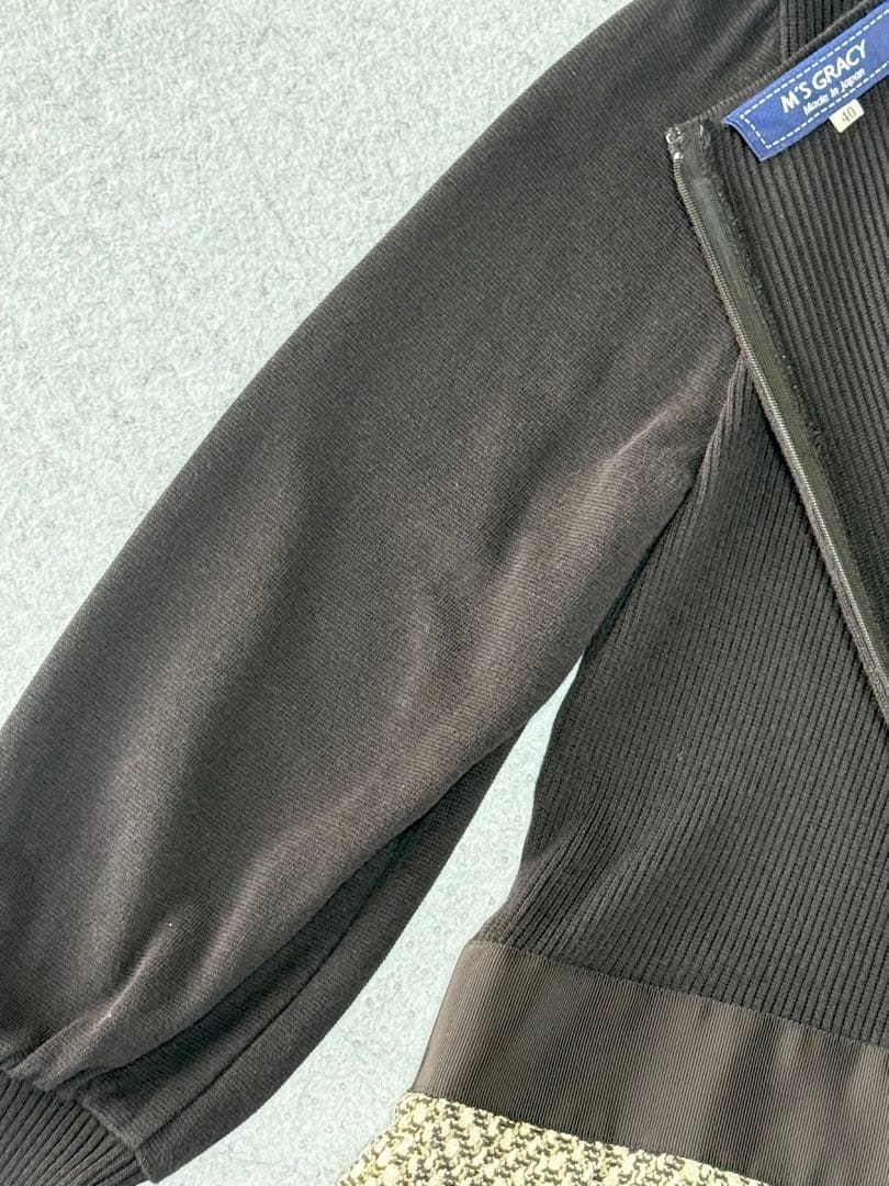 M's Gracy エムズグレイシー・ニット切替長袖ワンピース40L