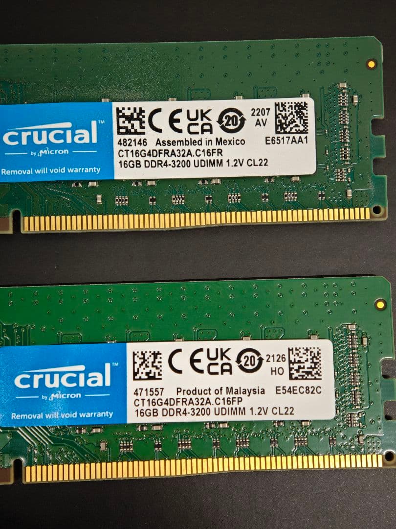 【32GB・メモリチェック済】Crucial DDR4-3200 16GBx2枚