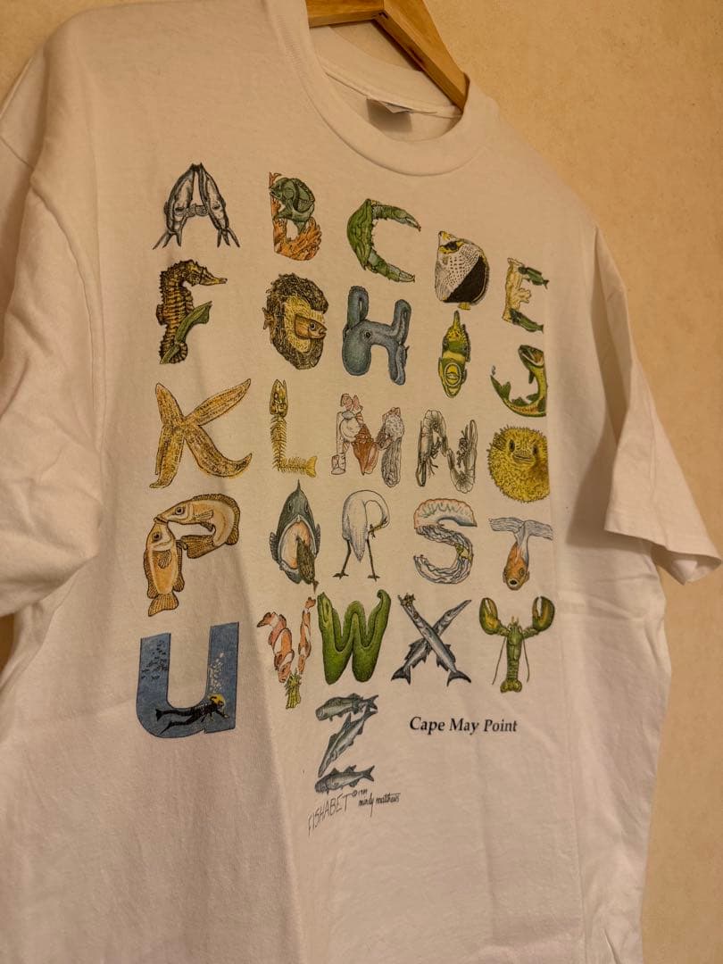 アルファベット 魚 Tシャツ 90s アート