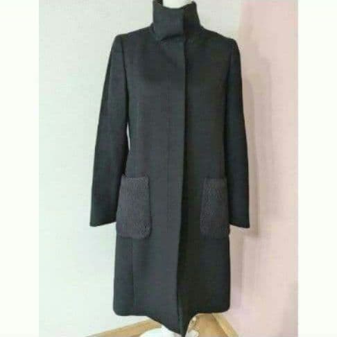 【美品】23区 アンゴラ混 スタンドカラーコート 38 黒 アルパカファー 希少