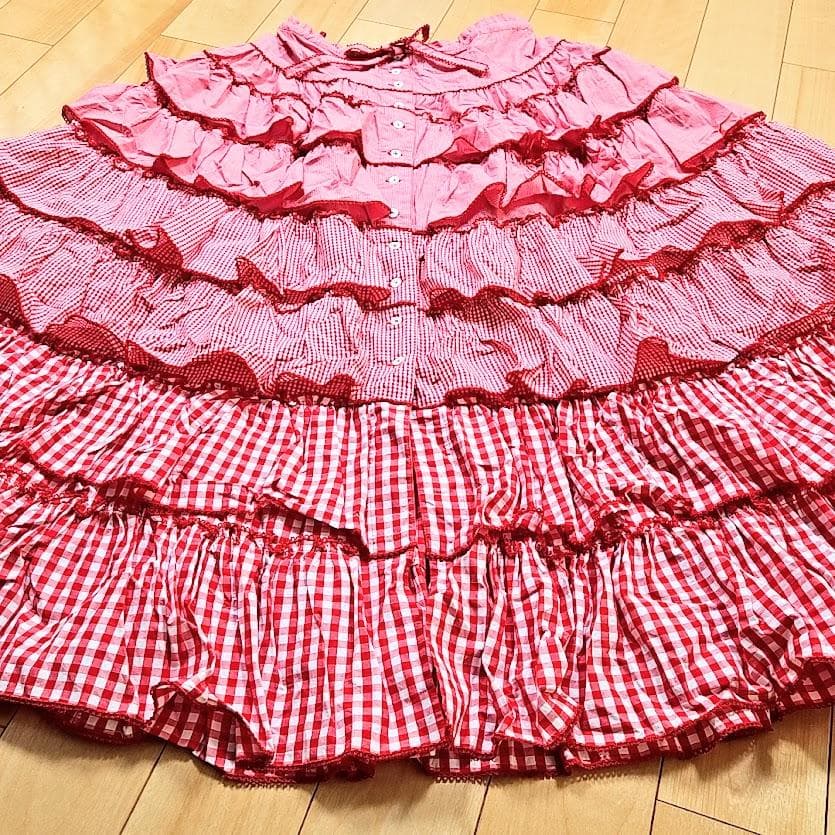 ワンダフルワールド カネコイサオフレアスカート ギンガムチェック ティアード６段
