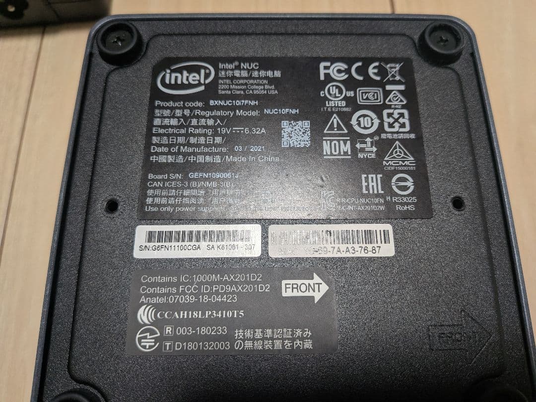 ミニPC Intel NUC10 i7-1071U 16GB RAM 512GB SSD