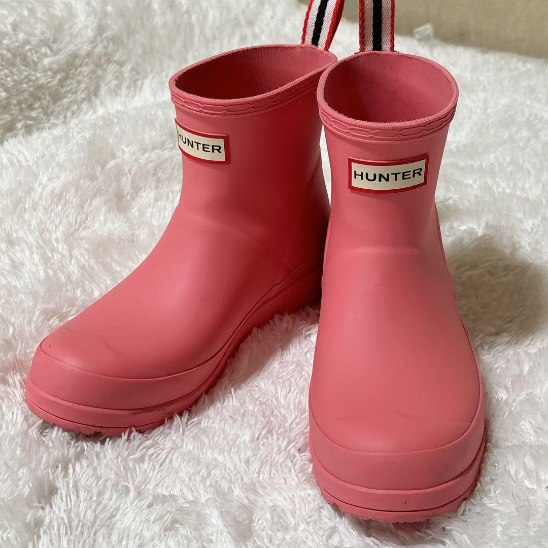 【希少】HUNTER レインブーツ ピンク ショート 長靴 雨靴 23.5cm
