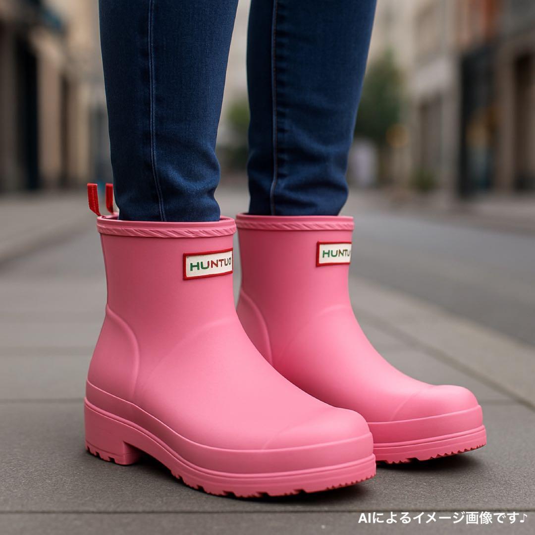 【希少】HUNTER レインブーツ ピンク ショート 長靴 雨靴 23.5cm