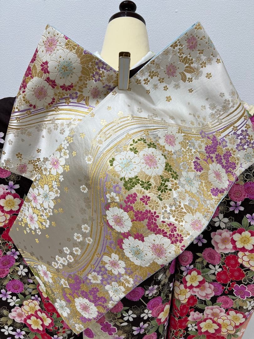 振り袖　フルセット　別誂長襦袢　ブラウン　成人結婚式　金彩加工　刺繍入り　772