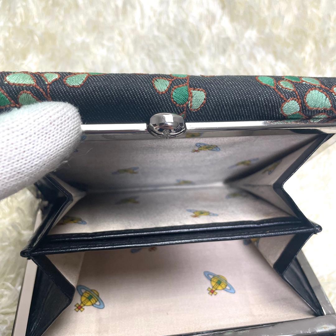 ヴィヴィアンウエストウッド 二つ折り財布 がま口 コットン 総柄 ダークグレー