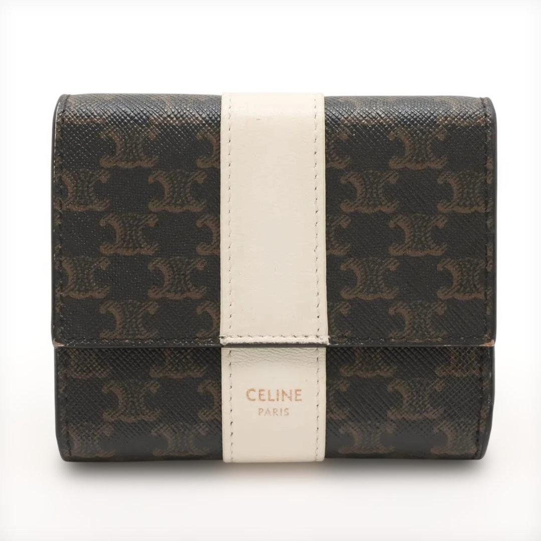 CELINE セリーヌ 三つ折り財布 トリオンフ ブラウン 黒 トリフォールド