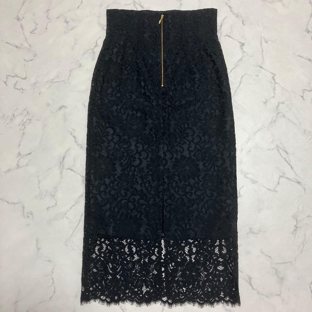 NOBLE リバーレースIラインスカート ブラック 38 上品 美シルエット