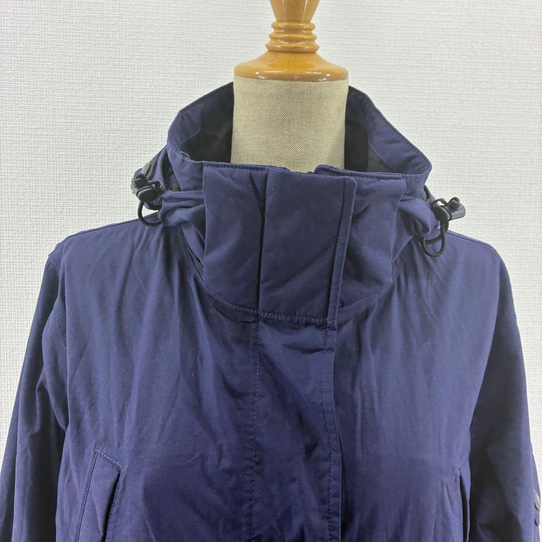 ノースフェイス ロング フーデッド コートHYVENT レディースL 90 紺