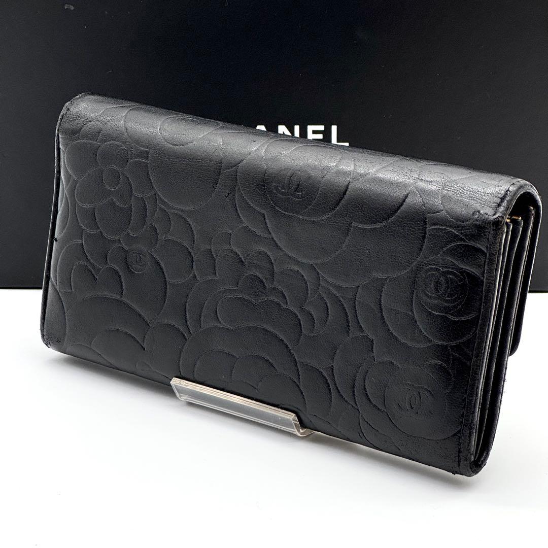 CHANEL シャネル ラムスキン カメリアライン 長財布 ココマーク 二つ折り