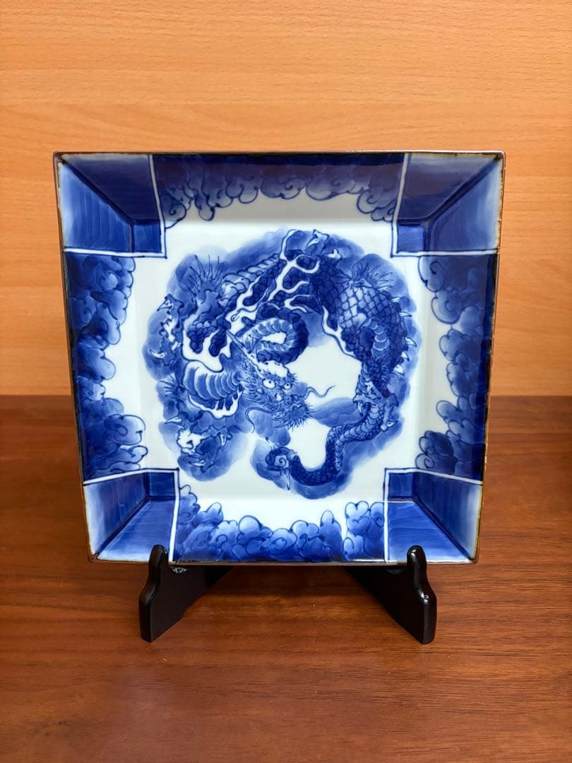 【新品 箱あり】有田焼　福泉窯　染付　甲辰　龍　角皿　飾り皿