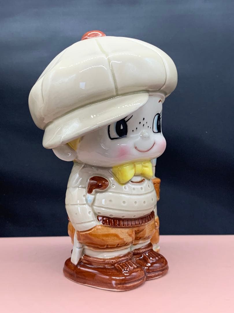 内藤ルネ　ゴルフボーイ　グレー　貯金箱　陶器