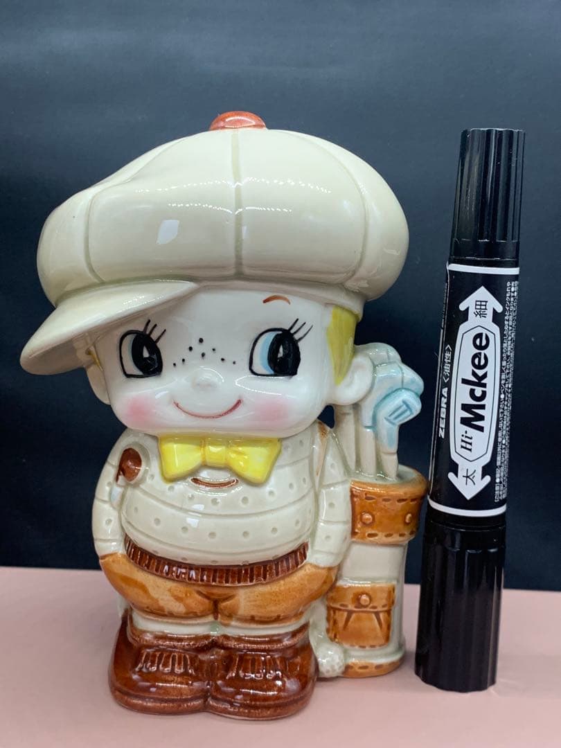 内藤ルネ　ゴルフボーイ　グレー　貯金箱　陶器