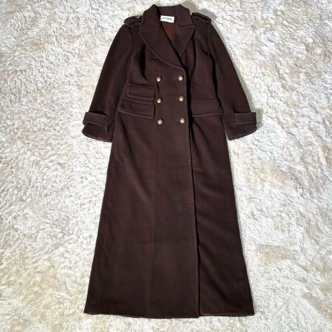 高級 フランス製 AGATHA ウール カシミヤ ロングコート 金ボタン ダブル
