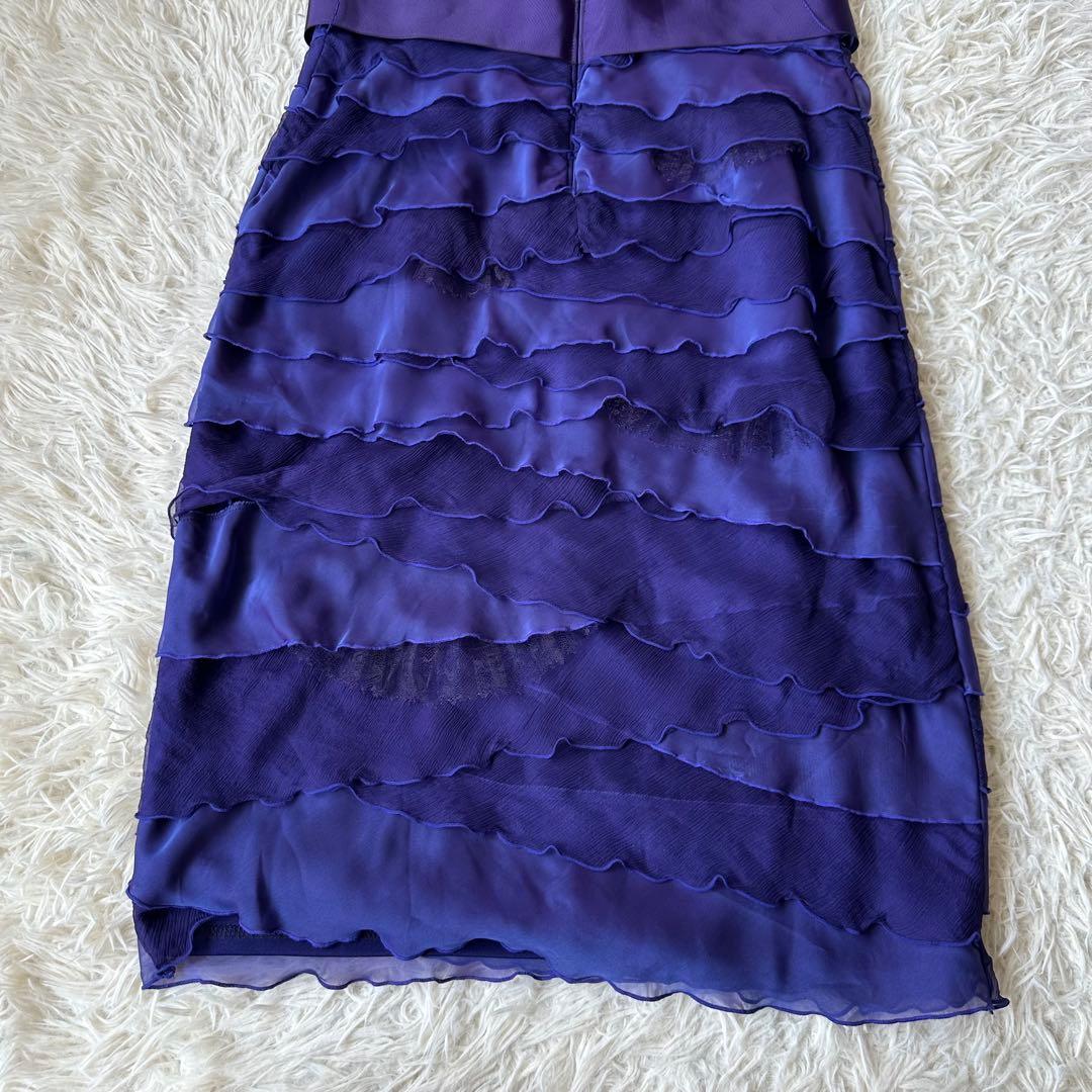 TADASHI SHOJI シルクワンピースドレス　ティアード　フリル　紫