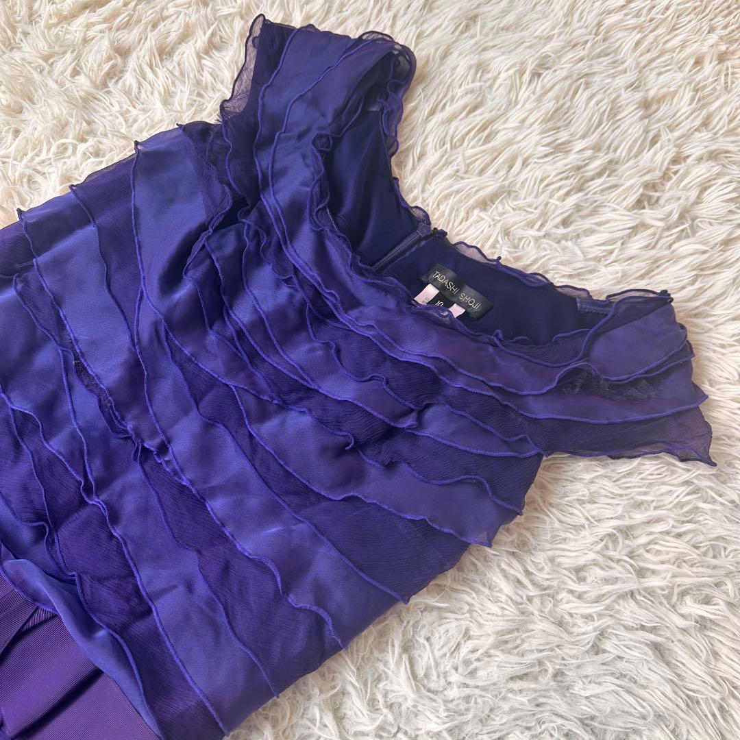 TADASHI SHOJI シルクワンピースドレス　ティアード　フリル　紫